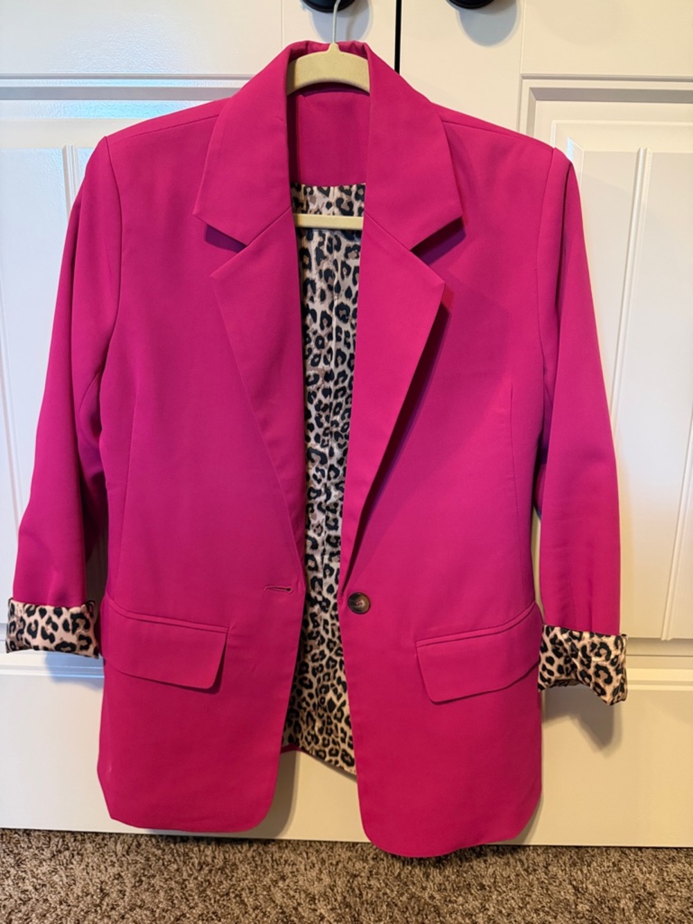 Women's Fuchsia Blazer with Leopard Trim